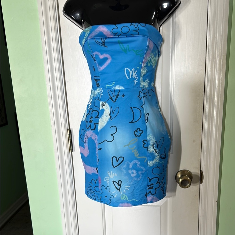 Princess Polly Blue Print Alida Mini Dress Summer Sexy Fun Date EU 36 US Size 4
